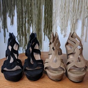 Wedge Sandals Boho Size 8 Black & Brown USED